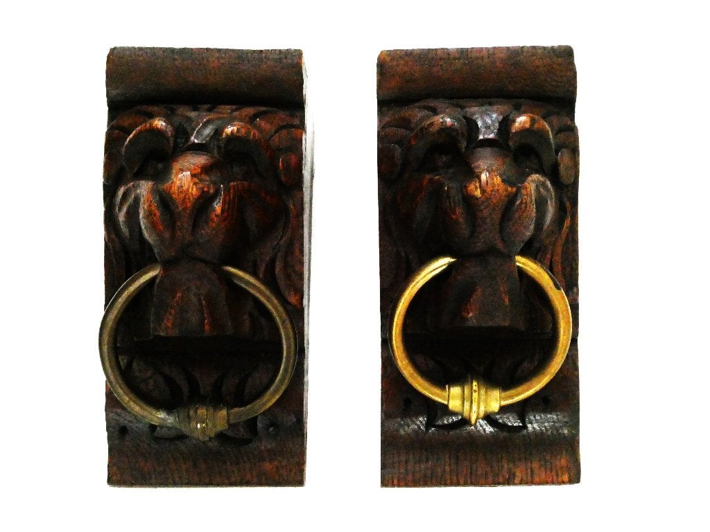 Hout uitgestoken Mechels eiken leeuwenkop ornamenten console, Houtsnijwerk, Minder dan 20 cm, Ophalen of Verzenden, Handgemaakt