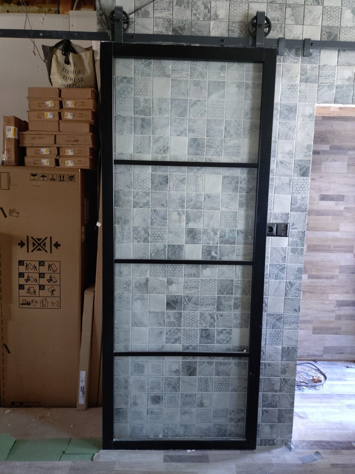 Drie stuks zwarte glazen roldeuren 230x93 cm(hout), Ophalen, Hout, Binnendeur, 200 tot 215 cm