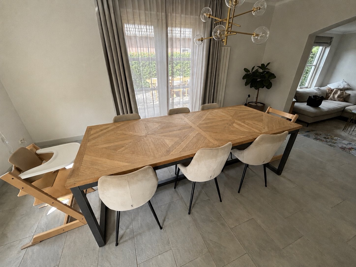 Teak houten eettafel 240 visgraat, Ophalen, Teakhout, 200 cm of meer, 50 tot 100 cm