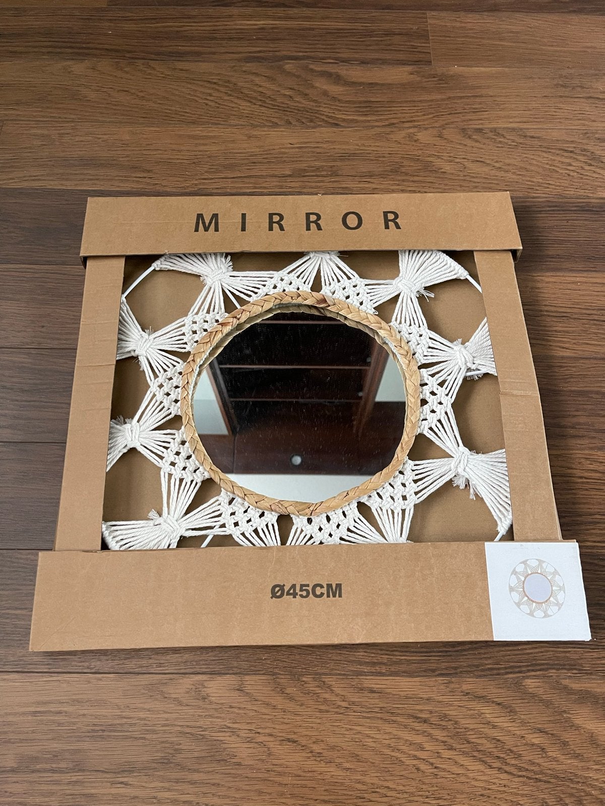 Nieuwe spiegel met macramé rand - Ø45cm, Minder dan 50 cm, Rond, Nieuw, Ophalen of Verzenden
