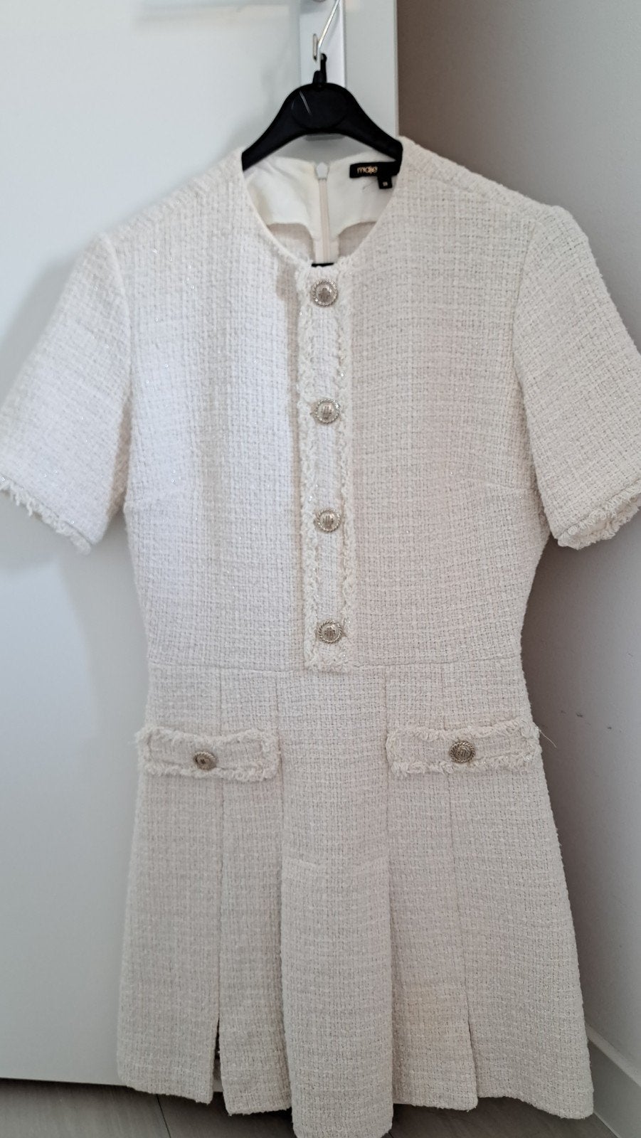 Maje tweed jurk met silver kleur knopen, maat 38, Maat 38/40 (M), Ophalen of Verzenden, Zo goed als nieuw, Grijs