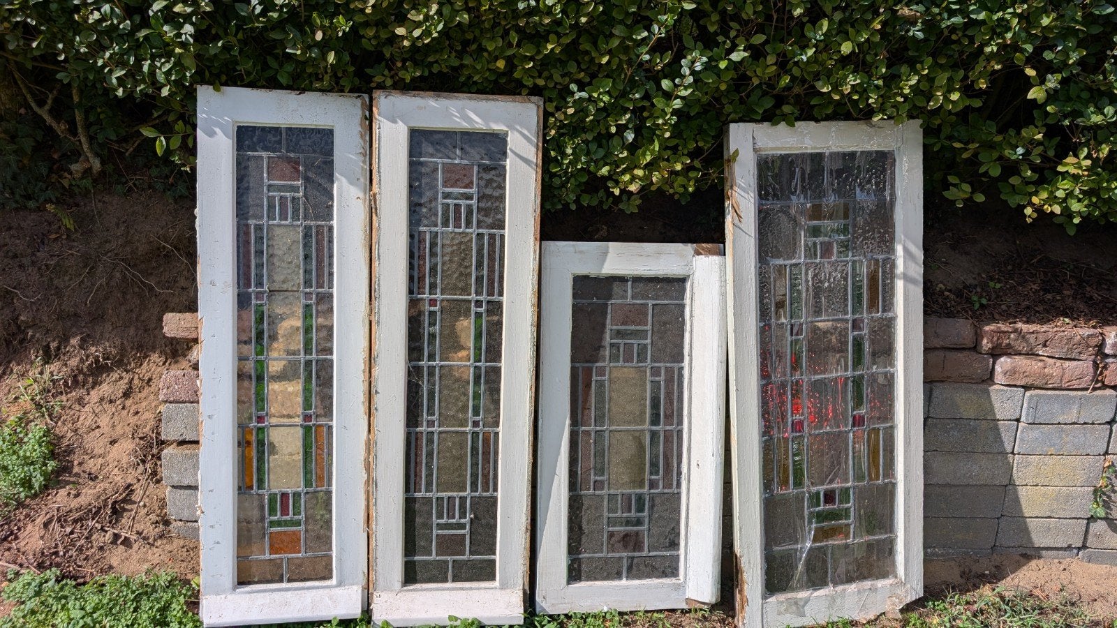 Authentieke glas-in-lood ramen uit 1932 - hergebruik., Doe-het-zelf en Verbouw, Ophalen, Gevelraam of Ruit, Gebruikt, Minder dan 80 cm