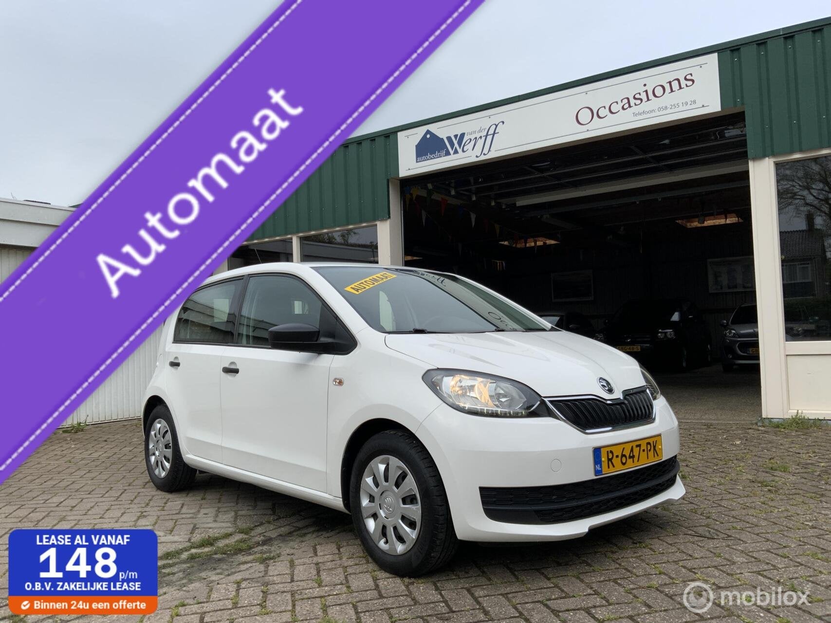 Skoda Citigo 1.0 Greentech AmbitionAutomaat,Airco,Bluetooth,, Stof, Gebruikt, 840 kg, Wit