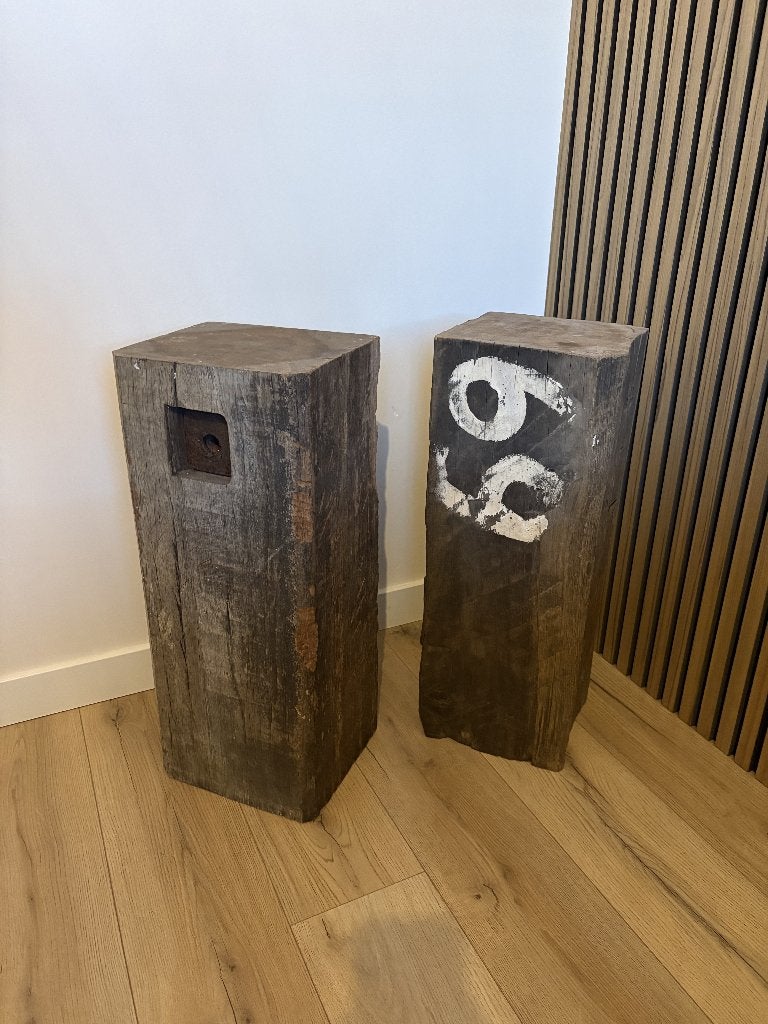 2x Massieve houten meerpaal/sokkel/zuil/pilaar, Ophalen, Gebruikt