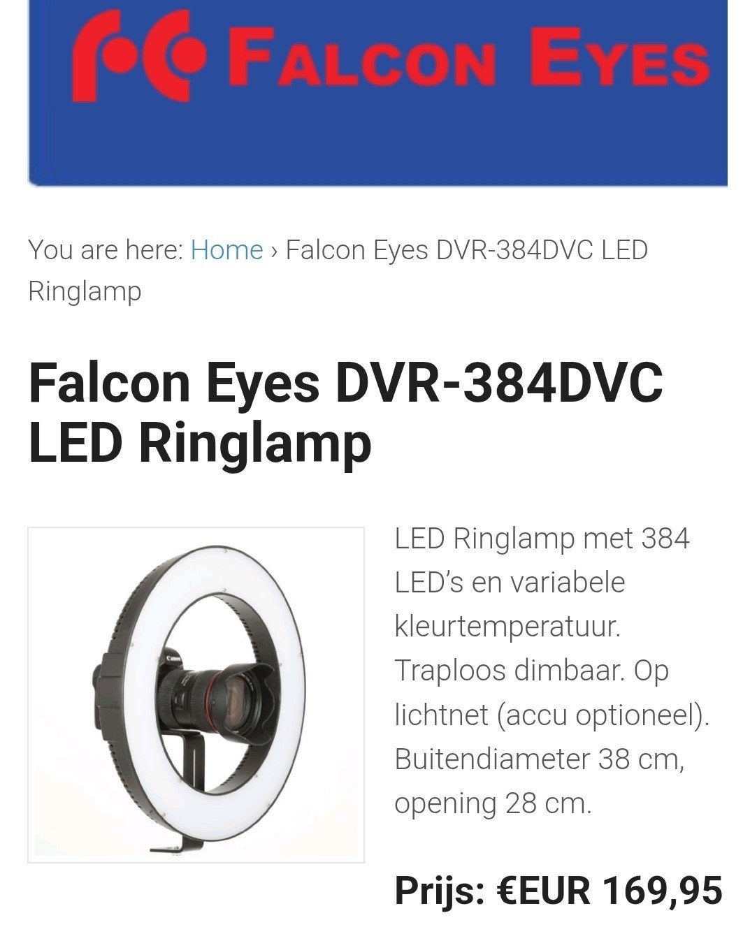 Falcon Eyes DVR-384DVC LED Ringlamp + Tas (Bi-Color), Ophalen of Verzenden