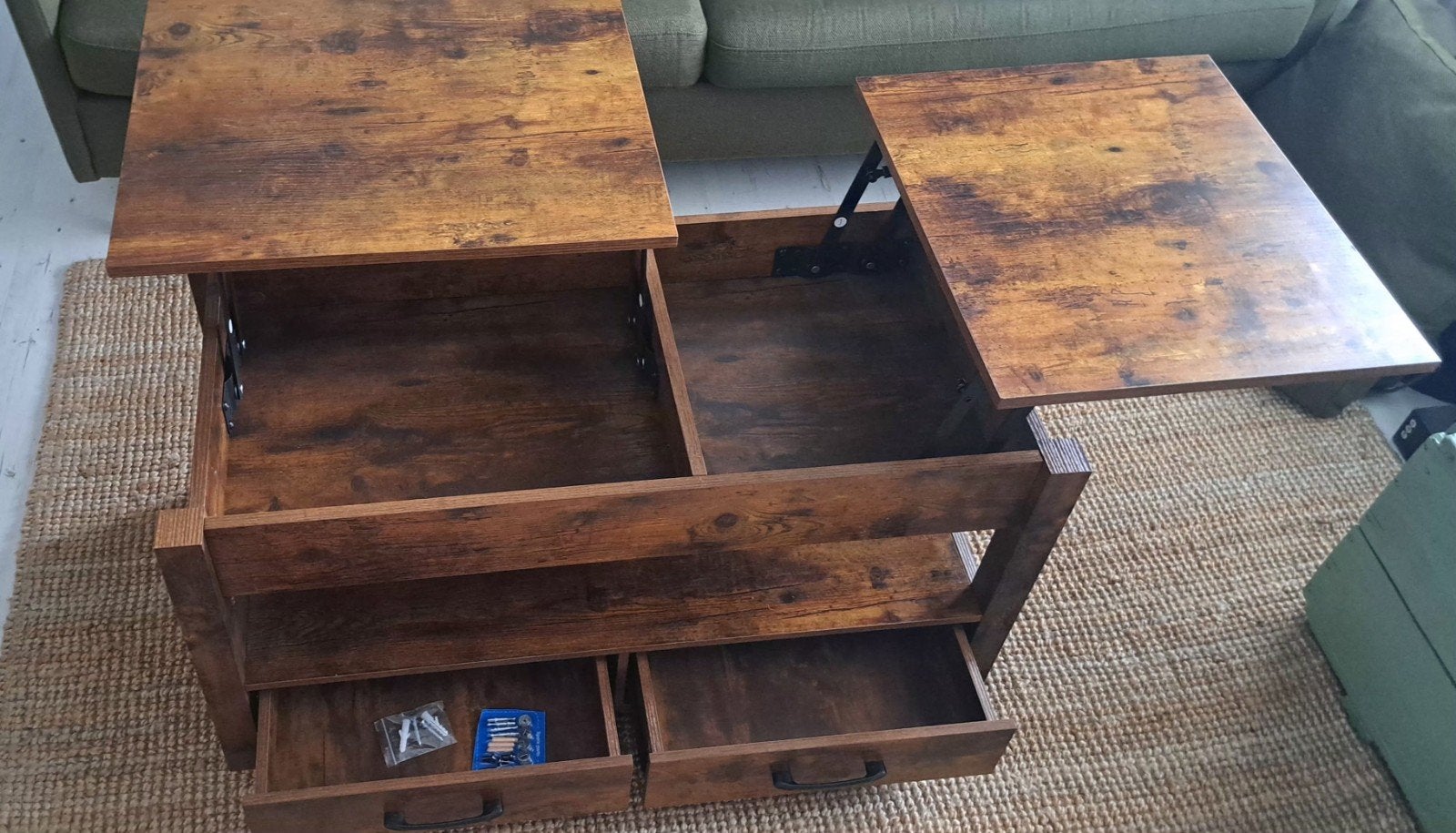 Salontafel met uitklapbaar blad en verborgen bergruimte., Huis en Inrichting, Tafels | Salontafels, Ophalen, 100 tot 150 cm, 50 tot 100 cm