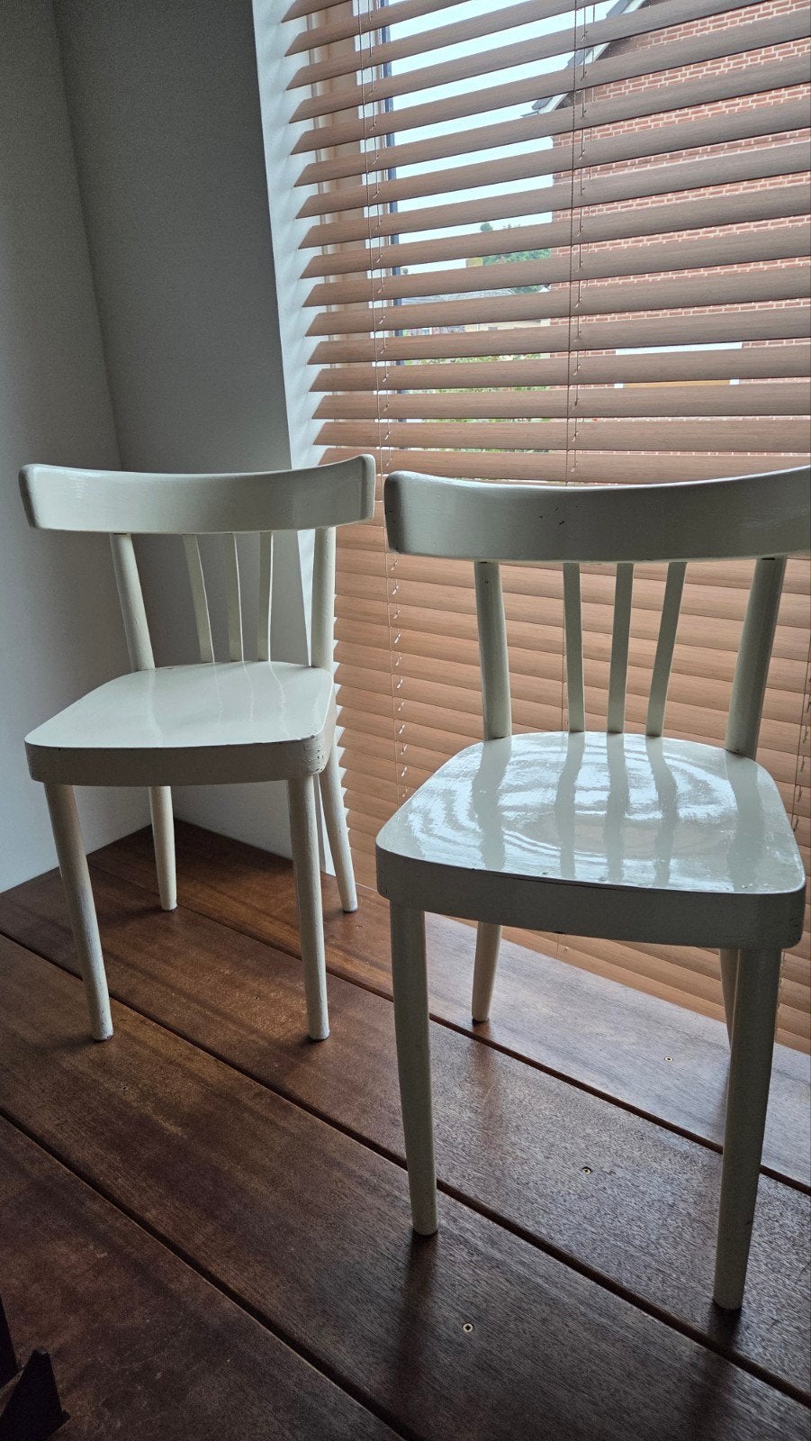 Set van 2 vintage café-stoelen, crèmewit geverfd, Ophalen, Gebruikt, Twee, Hout