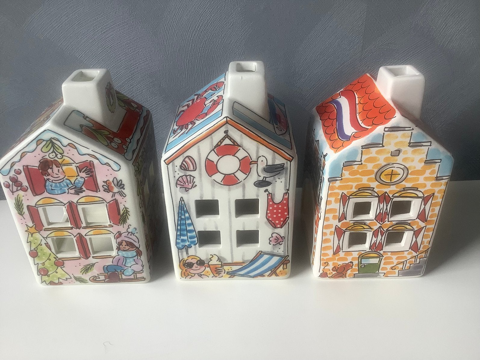 3 Blond Amsterdam waxinelicht huisjes, Huis en Inrichting, Overige typen, Ophalen of Verzenden, Zo goed als nieuw, Aardewerk
