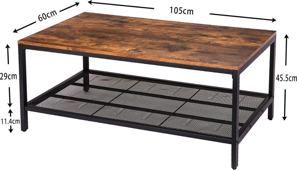Foto 6 van Salontafel-Bijzettafel met roosterplank-105x60x45 cm-Bruin