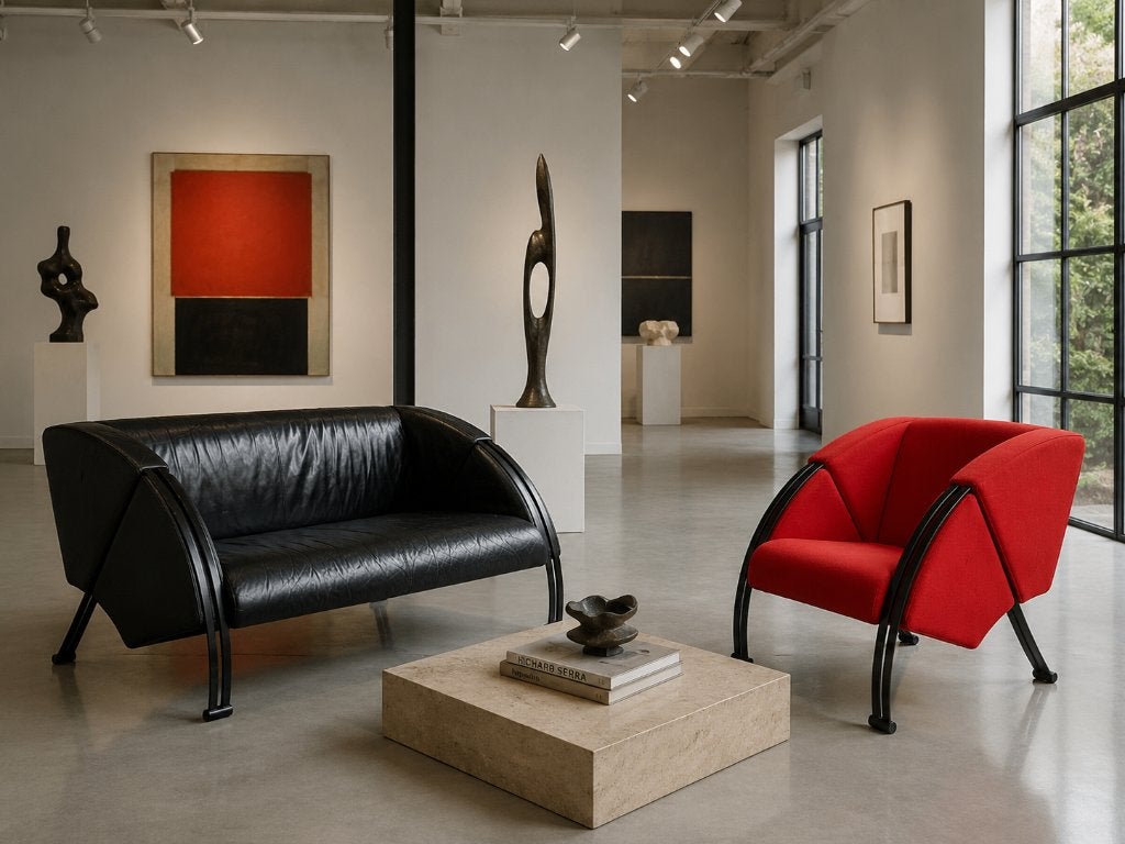 Twee Young international banken en 2 fauteuils, Ophalen, Gebruikt, 75 tot 100 cm, Postmodern Memphis Design Vintage Dutch Design