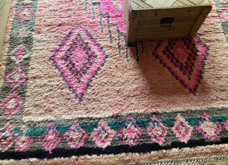 Vintage Marokkaans vloerkleed 100% wol, 200 cm of meer, Ophalen of Verzenden, Zo goed als nieuw, Rechthoekig