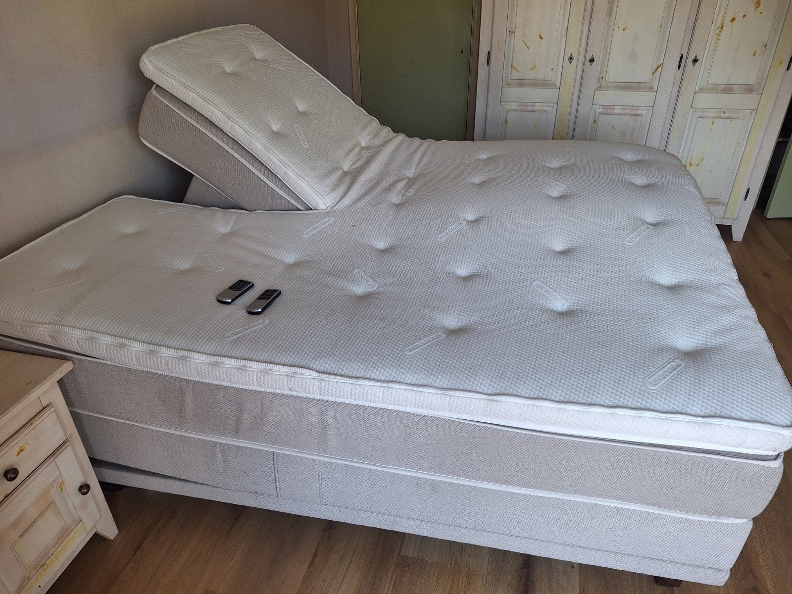 Pullman verstelbare boxspring met topper, Ophalen, Beige, Tweepersoons, 180 cm