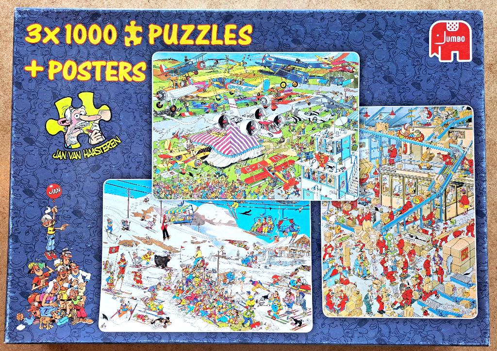 3 Jan van Haasteren Puzzels in 1 doos met posters voor €12,-, Hobby en Vrije tijd, Denksport en Puzzels, Ophalen of Verzenden