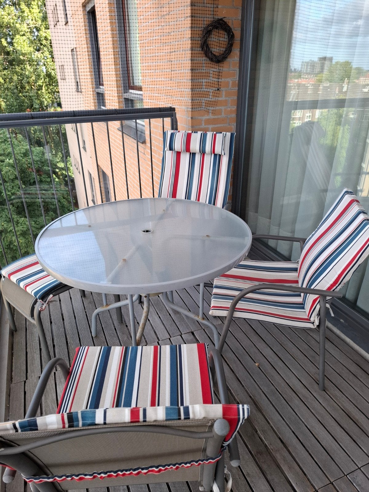 Tuiset met verstelbare stoel, vaste stoelen en voetenbankje, Tuin en Terras, Ophalen, Gebruikt, Stoel, 2 zitplaatsen