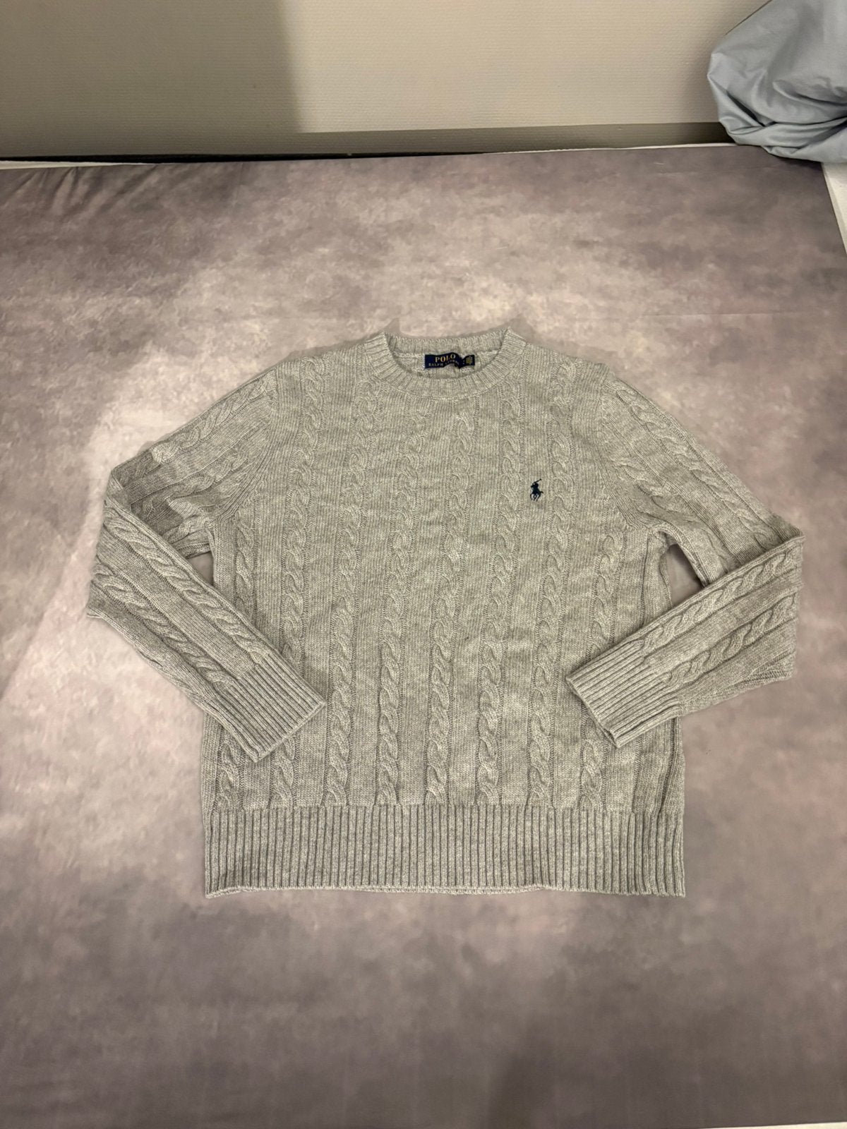 Polo Ralph Lauren Cable Knit Trui Grijs – M, Ophalen of Verzenden, Zo goed als nieuw, Grijs