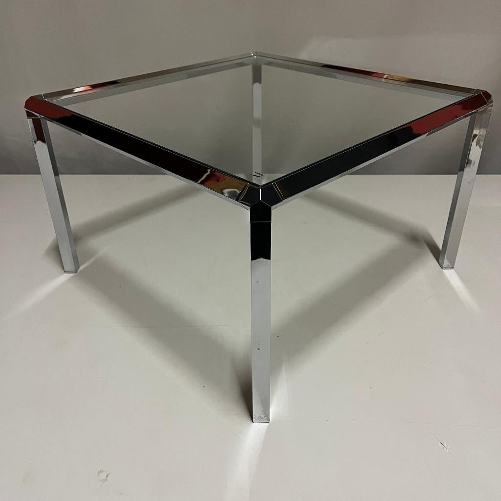 Vitra S&D design chroom en glas salontafel, Chroom en glas, 50 tot 100 cm, Designtafel, Vierkant