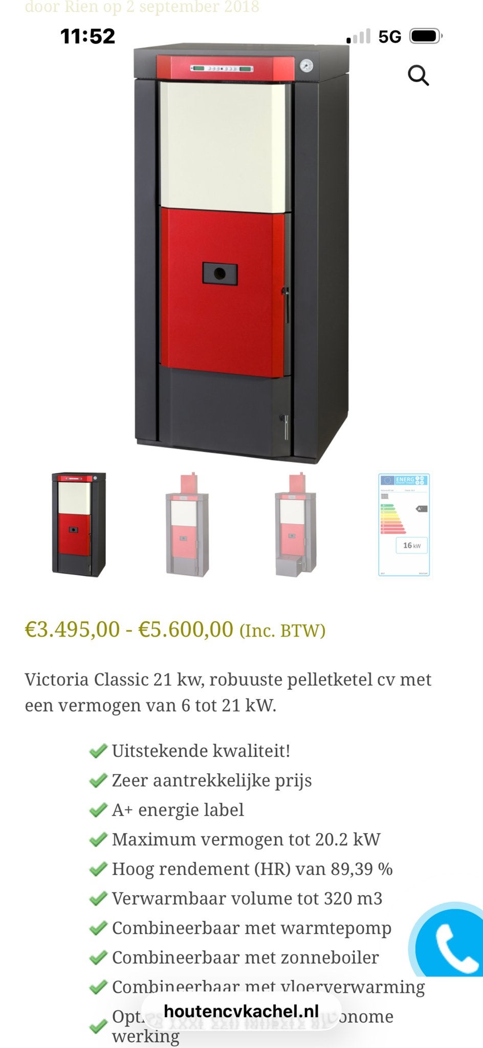 Victoria Classic 16.5 Pelletkachel CV - Gebruikt, Gebruikt, Elektrisch, Ophalen of Verzenden, Pelletkachel