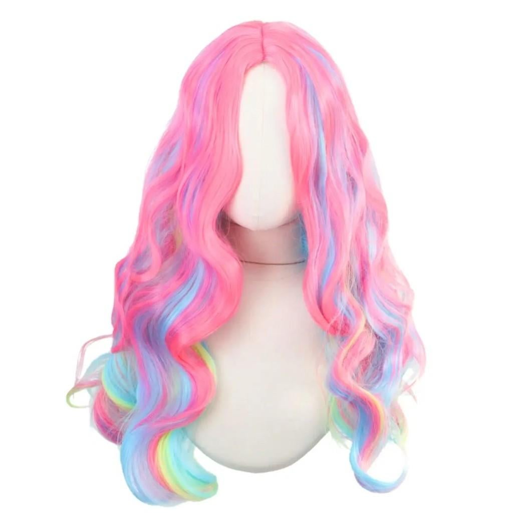 Anime pruik gemengde kleuren golvend synthetisch, Ophalen of Verzenden, Nieuw