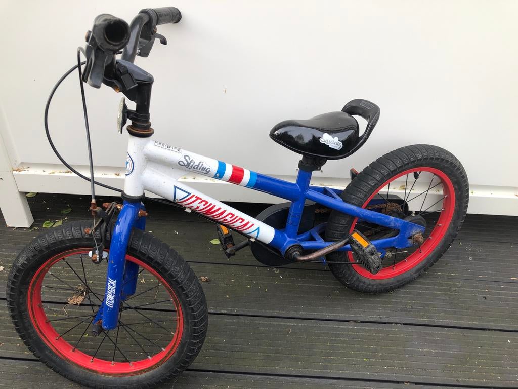 Kinderfiets 16 inch - Blauw/Wit/Rood, Ophalen of Verzenden, Gebruikt, 16 tot 20 inch