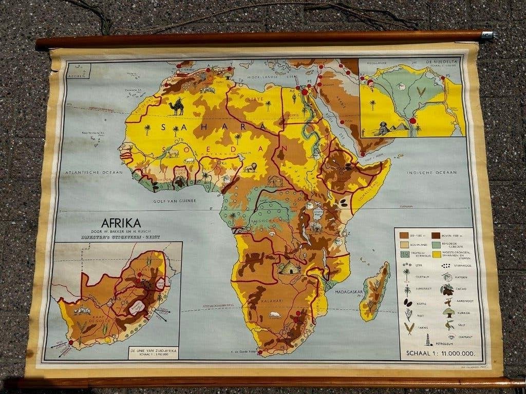 Afrika (Bakker en Rusch), Antiek en Kunst, Antiek | Schoolplaten, Ophalen of Verzenden, Aardrijkskunde