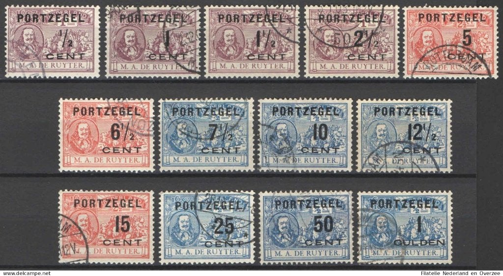 Nederland Port 31/43 gestempeld Michiel de Ruyter 1907, Ophalen of Verzenden, T/m 1940, Gestempeld