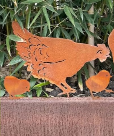 Tuinstekers Kip met Kuikens metaal roest, Tuin en Terras, Ophalen of Verzenden, Nieuw