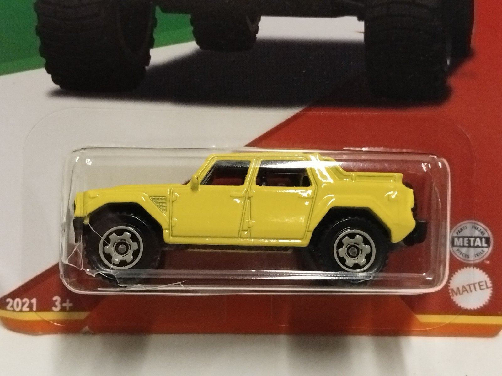 Matchbox Italy longcard Lamborghini LM 002 geel 3INCH, Ophalen of Verzenden, Zo goed als nieuw, Auto