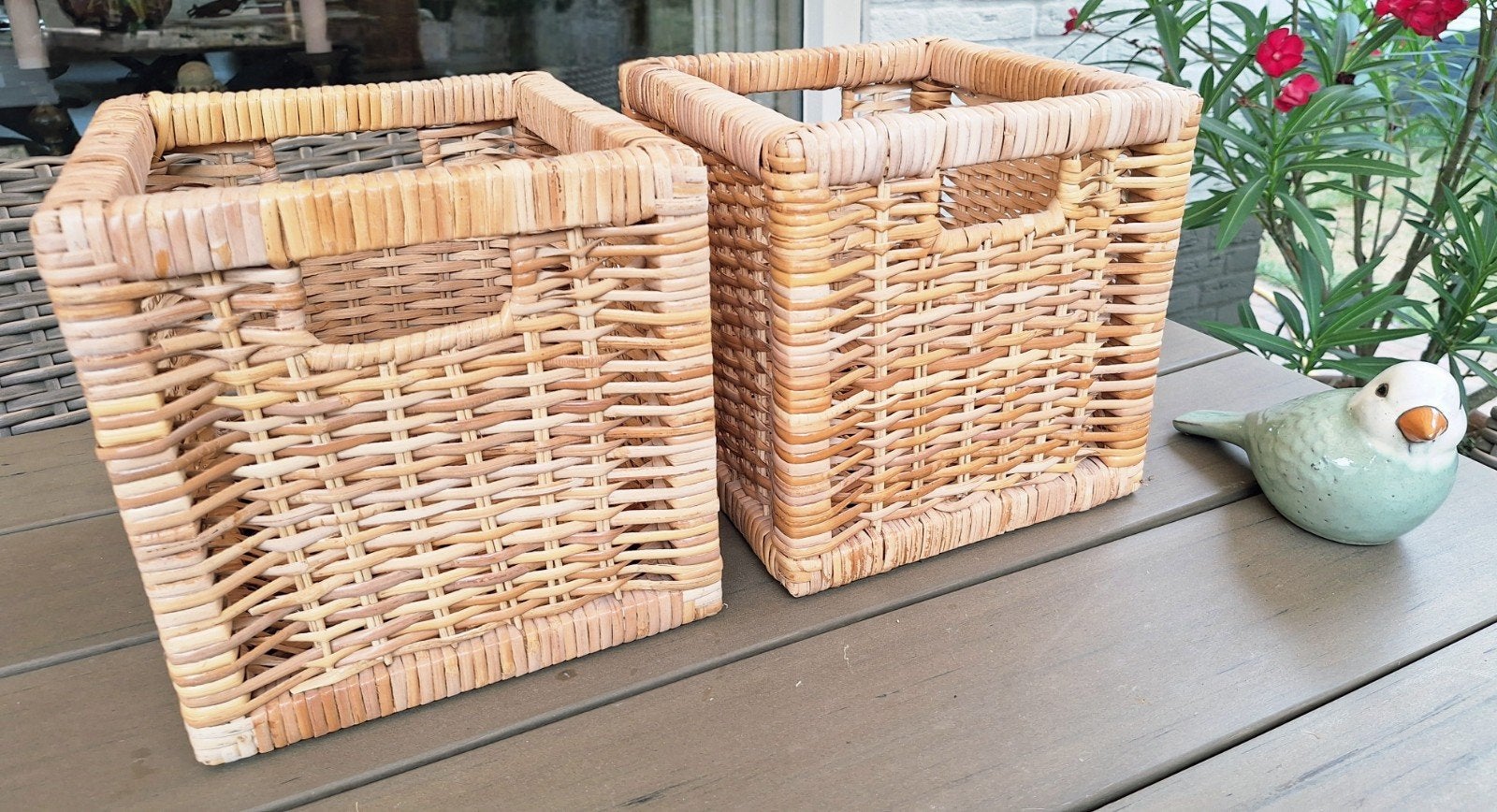 Decoratieve rieten mandjes 23x23 cm, Ophalen, Gebruikt, Gevlochten, Mand