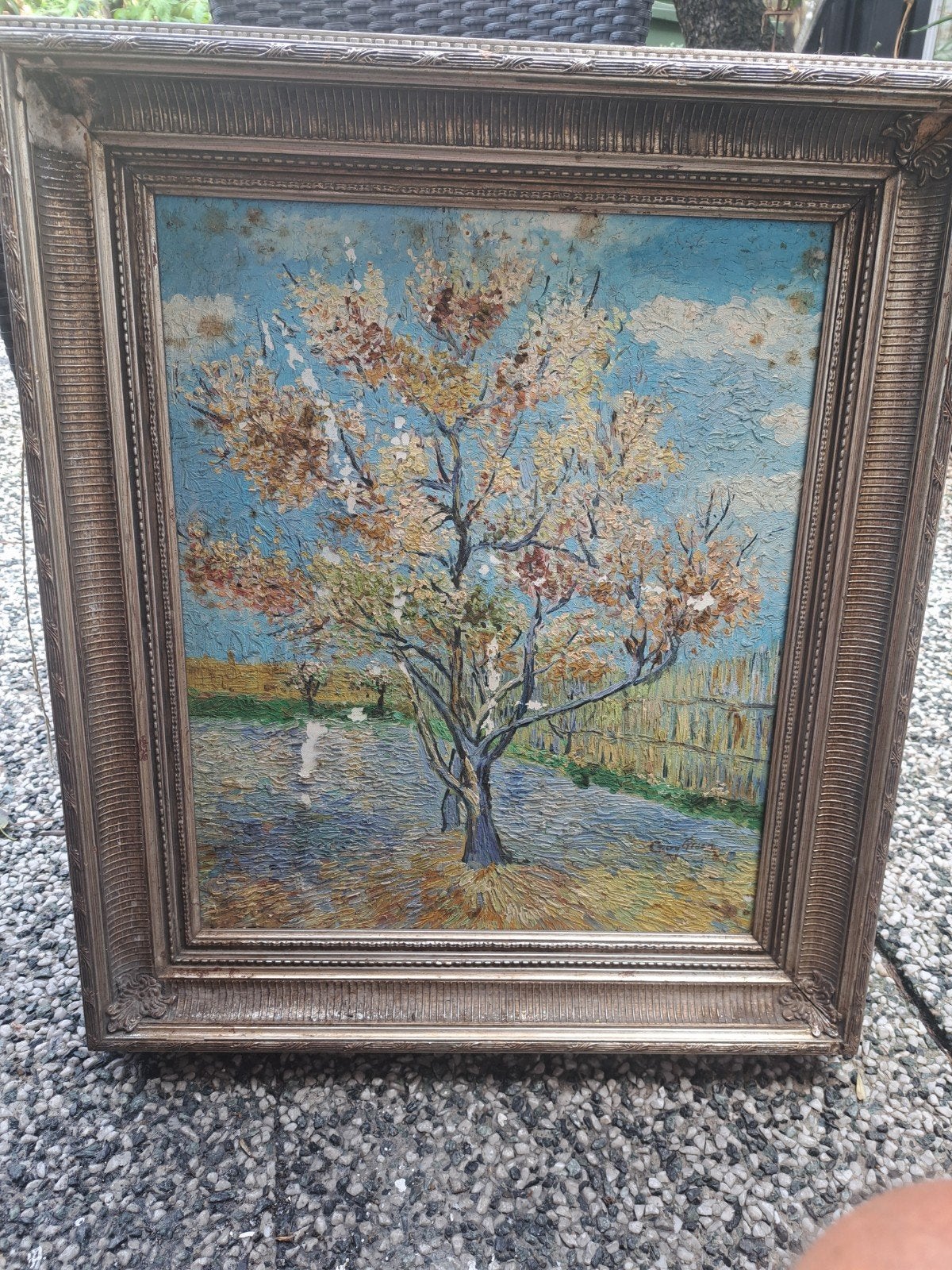 Schilderij: Bloeiende Boom in Landschap, Olieverf op Doek, Ingelijst, Doek, Impressionistisch, Ophalen of Verzenden