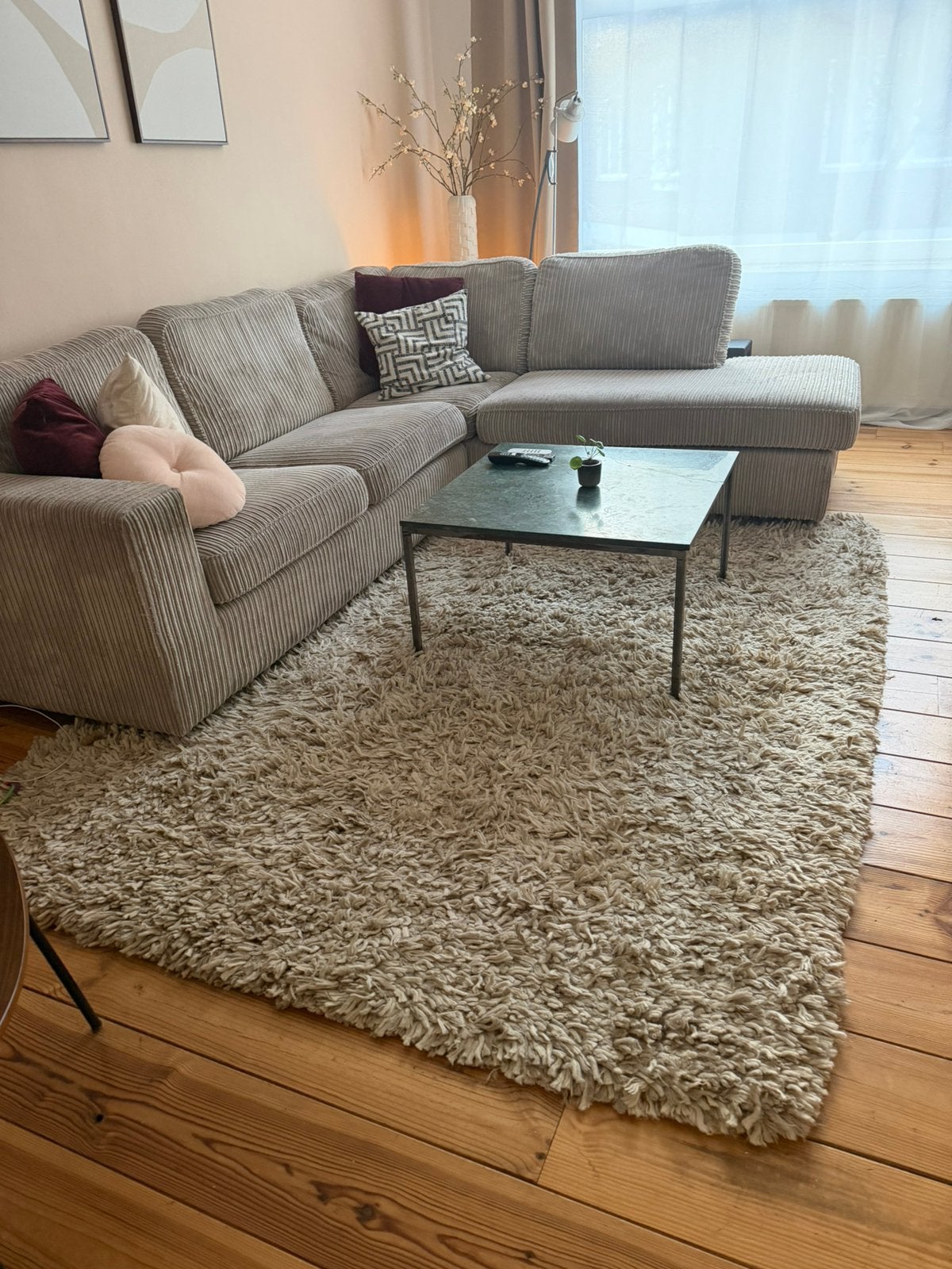 Hoogpolig vloerkleed, Ophalen, Beige, 150 tot 200 cm, 200 cm of meer