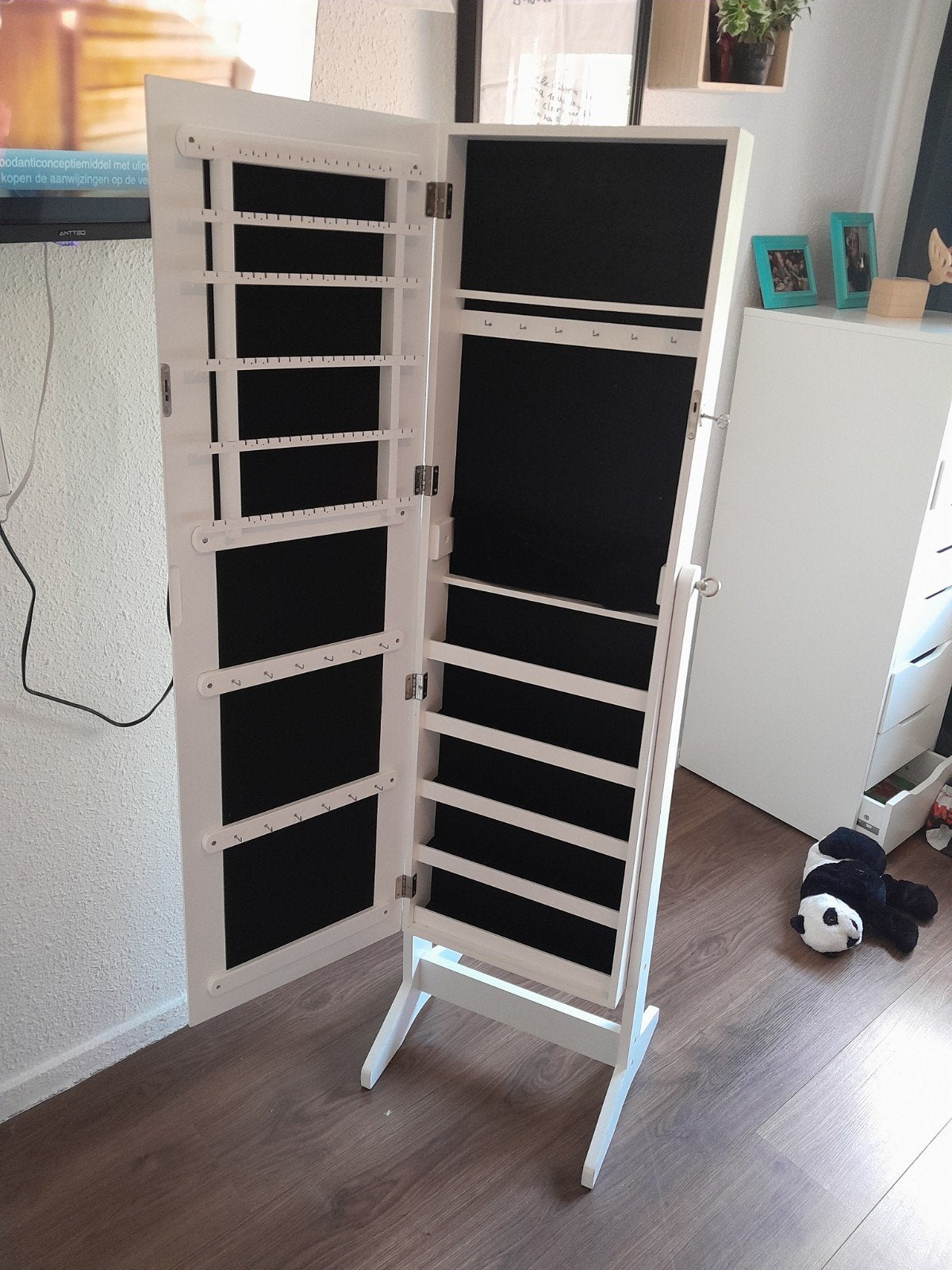 Passpiegel met sieradenkast - slot defect, Huis en Inrichting, Woonaccessoires | Spiegels, Ophalen, Minder dan 50 cm, Gebruikt