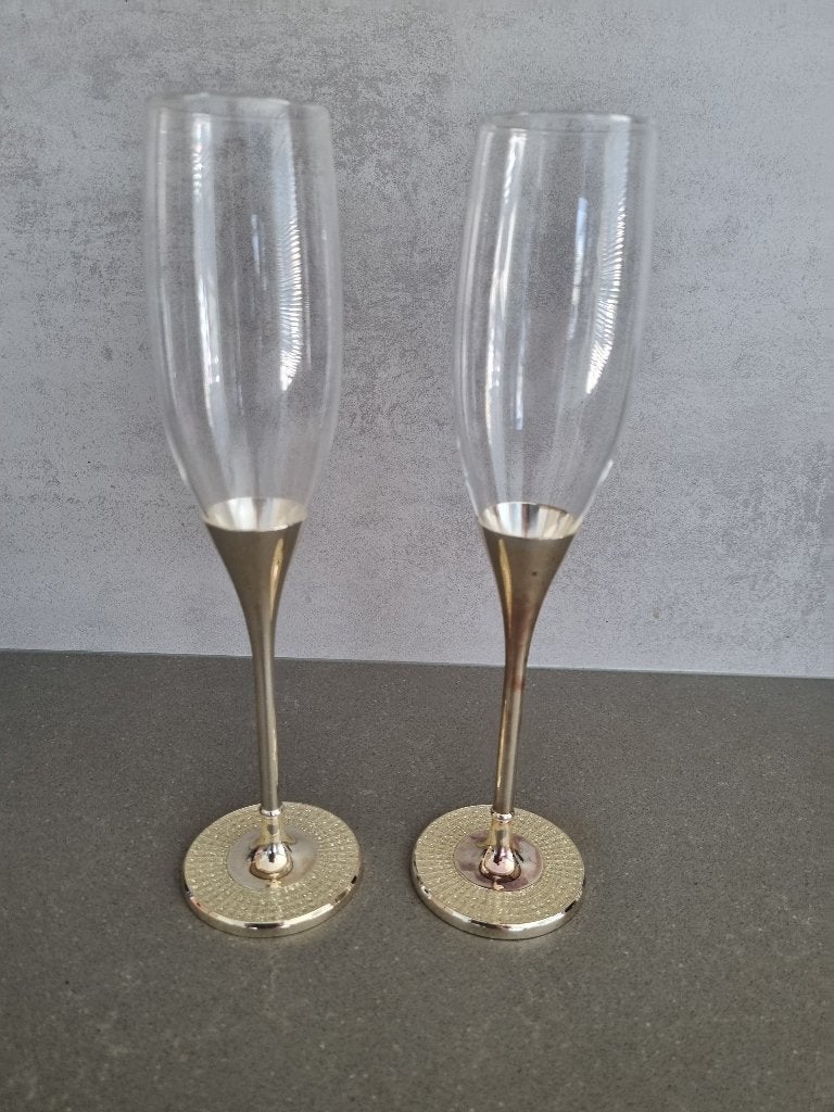 Champagneglazen met zilverkleurige steel en strass voet, Verzamelen, Glas en Borrelglaasjes, Ooststraat 13, Kapelle, Overige typen