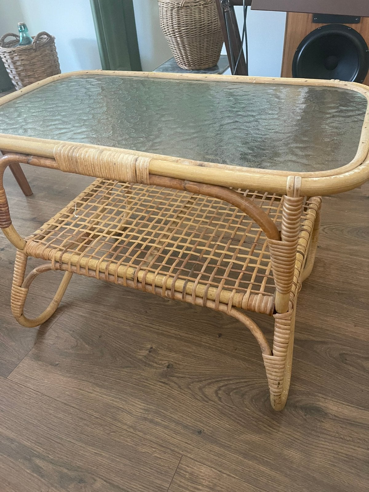 Vintage rotan salon of site table jaren 70, 50 tot 100 cm, Vintage jaren 70/, Rechthoekig, 50 tot 100 cm