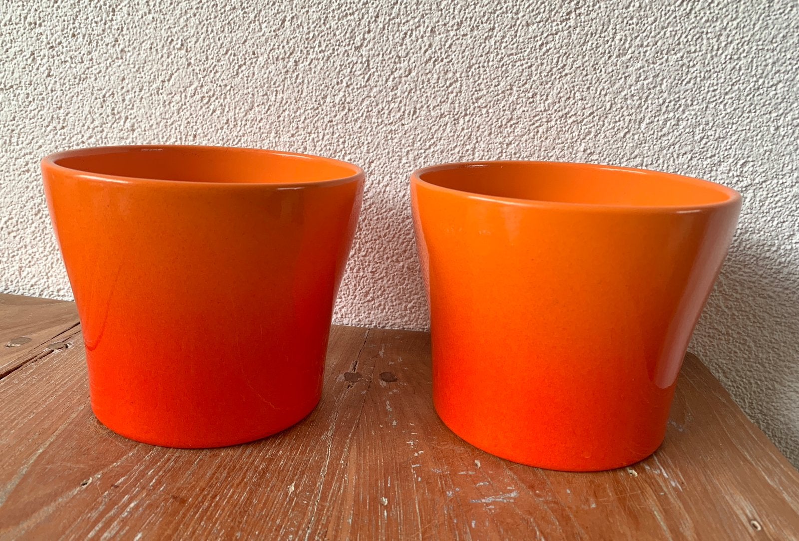 Vintage Scheurich West-Germany  oranje bloempotten, Tuin en Terras, Bloempotten, Ophalen, Rond, Zo goed als nieuw, Aardewerk