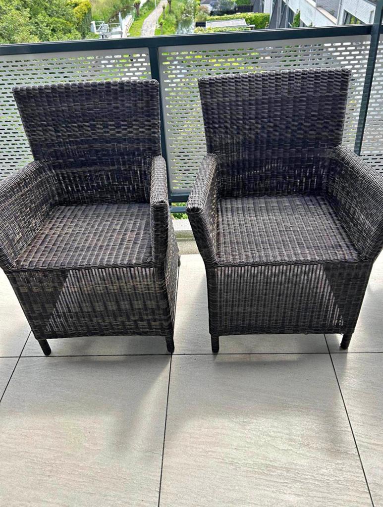 Set van 2 Wicker Tuinstoelen - Donkerbruin, Verzenden, Zo goed als nieuw, Wicker