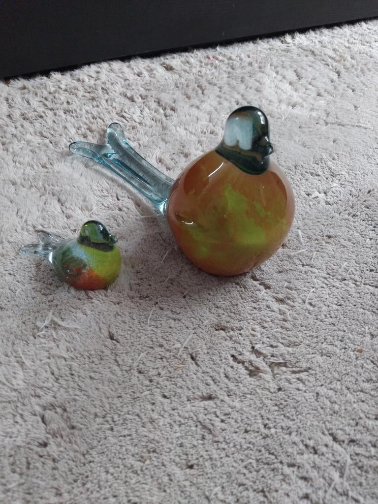 2 vogels set kunstglas 20 en 8 cm lang 12 en 6 cm hoog, Ophalen of Verzenden