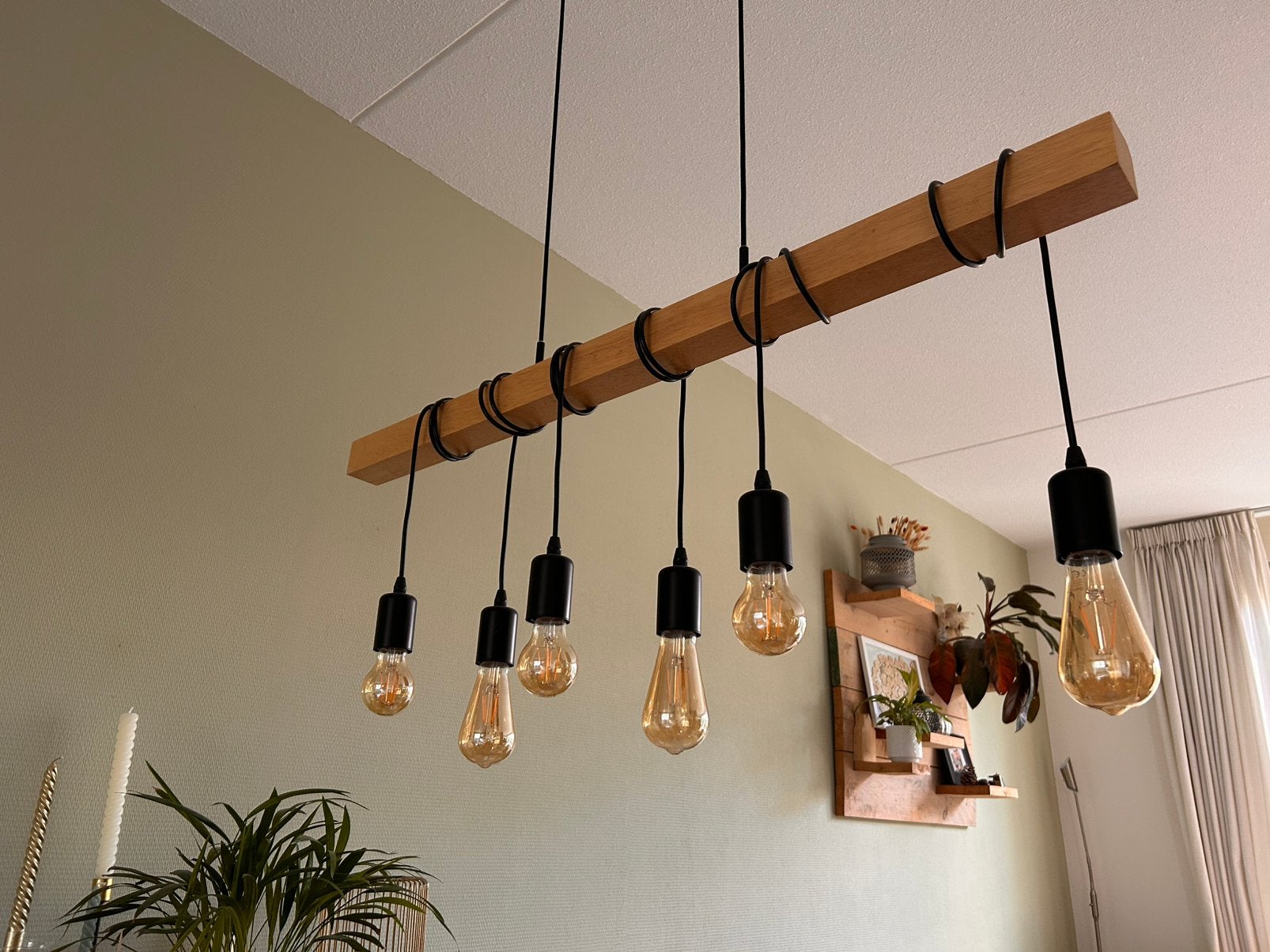 Prachtige eettafellamp EGLO hanglamp Townshend hout zwart, Huis en Inrichting, Lampen | Hanglampen, Ophalen, Zo goed als nieuw