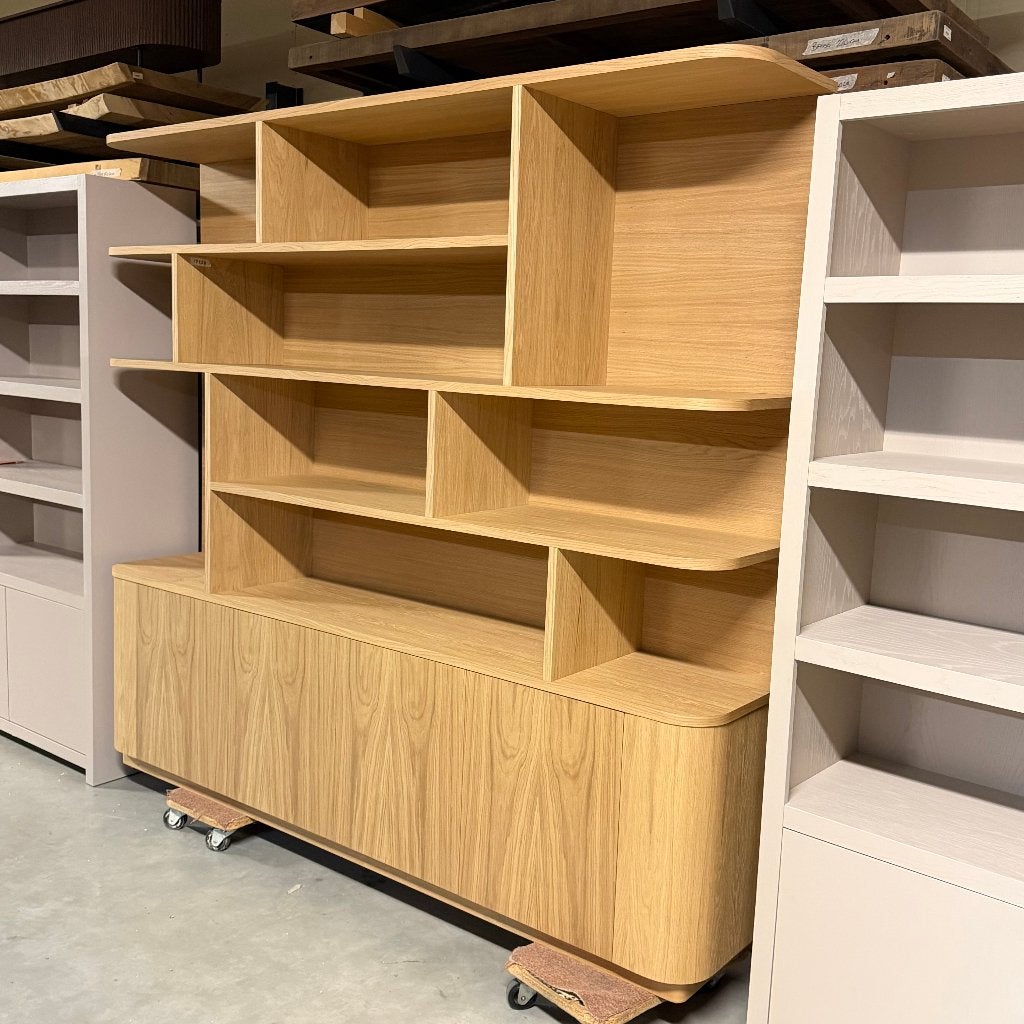 Blank eiken japandi vakkenkast 240cm **showroom model**, Huis en Inrichting, Kasten | Boekenkasten, Ophalen, Japandi, 200 cm of meer