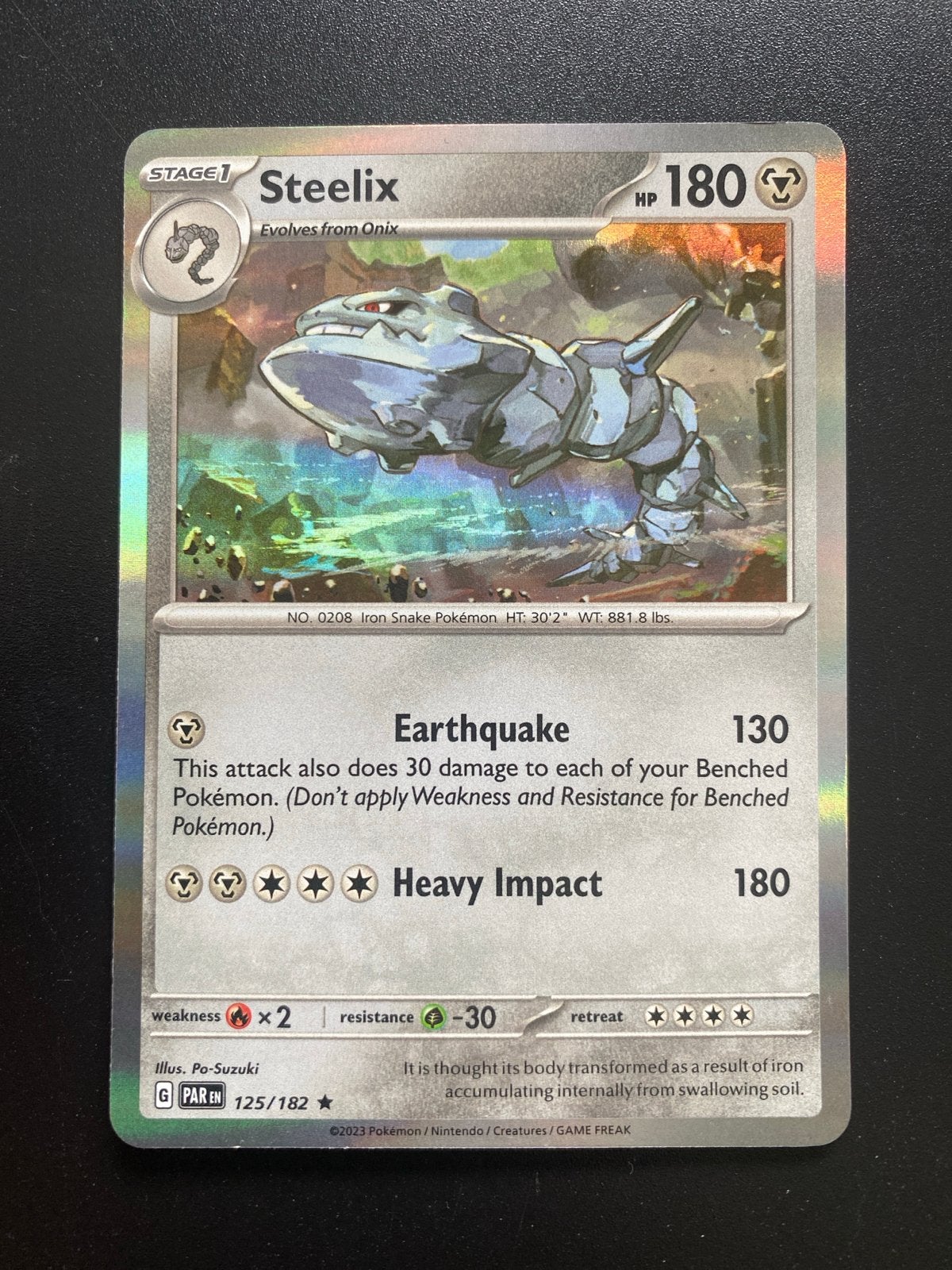 Steelix 125/182 Rare Holo Pokémon Paradox Rift, Ophalen of Verzenden, Nieuw, Losse kaart, Foil
