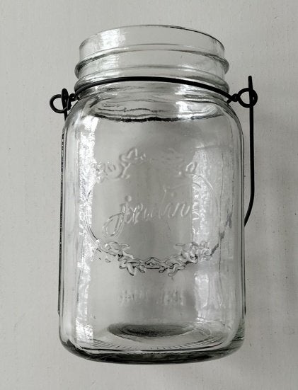 Glazen pot met hengsel Jardin Est. 1946 13,8cm x 8cm, Pot, Bus of Blik, Met handvatten, Ophalen of Verzenden, Glas