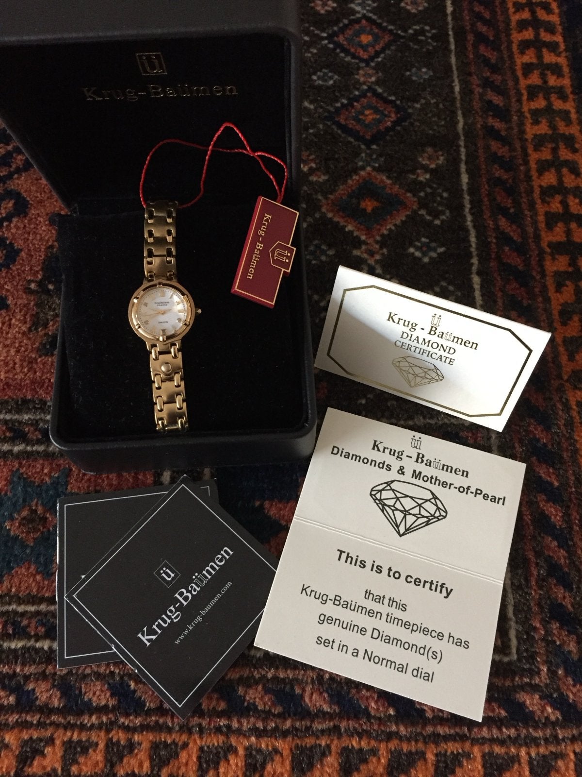 Krug-Baümen Charleston Diamond Dameshorloge Goudkleurig, Overige merken, Overige materialen, Verzenden, Polshorloge