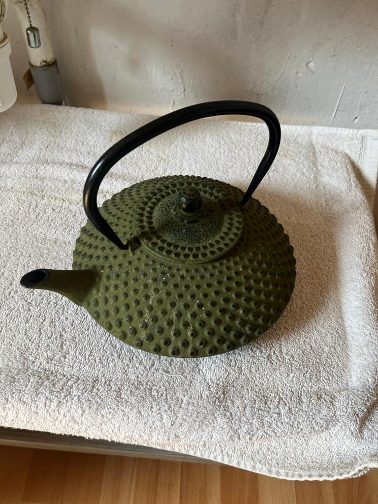 Groene gietijzeren theepot - Japanse stijl, Antiek en Kunst, Antiek | Woonaccessoires, Ophalen of Verzenden