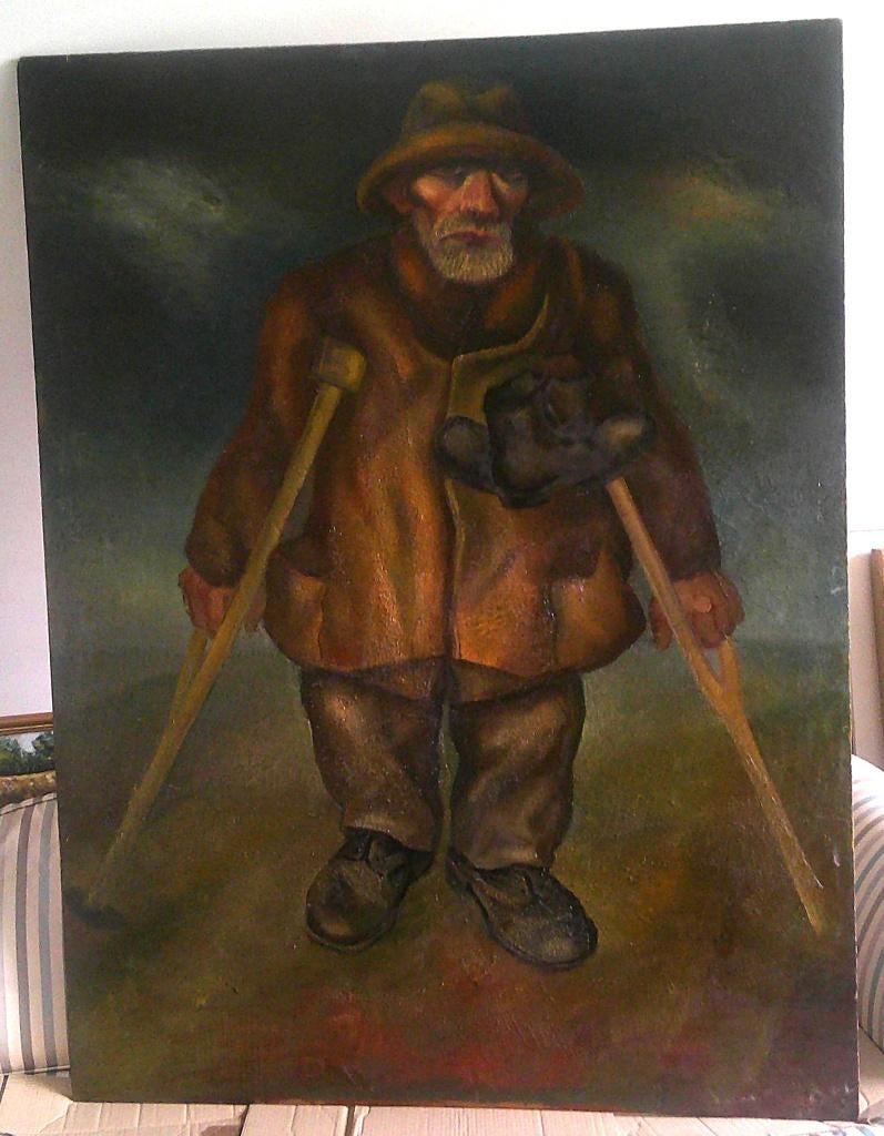 GROOT - Man lopend op krukken - Christiaan de Moor 1899-1981, Ophalen