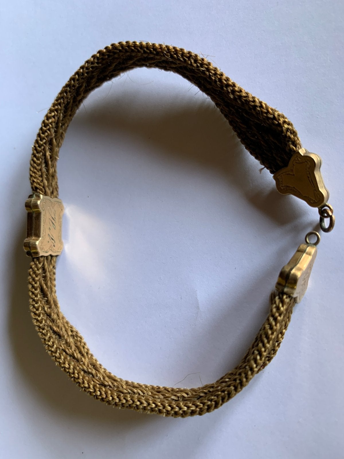 Antieke gevlochten echt haar horlogeketting + doublé goud, Verzenden, Overige materialen, Overige typen, Verguld