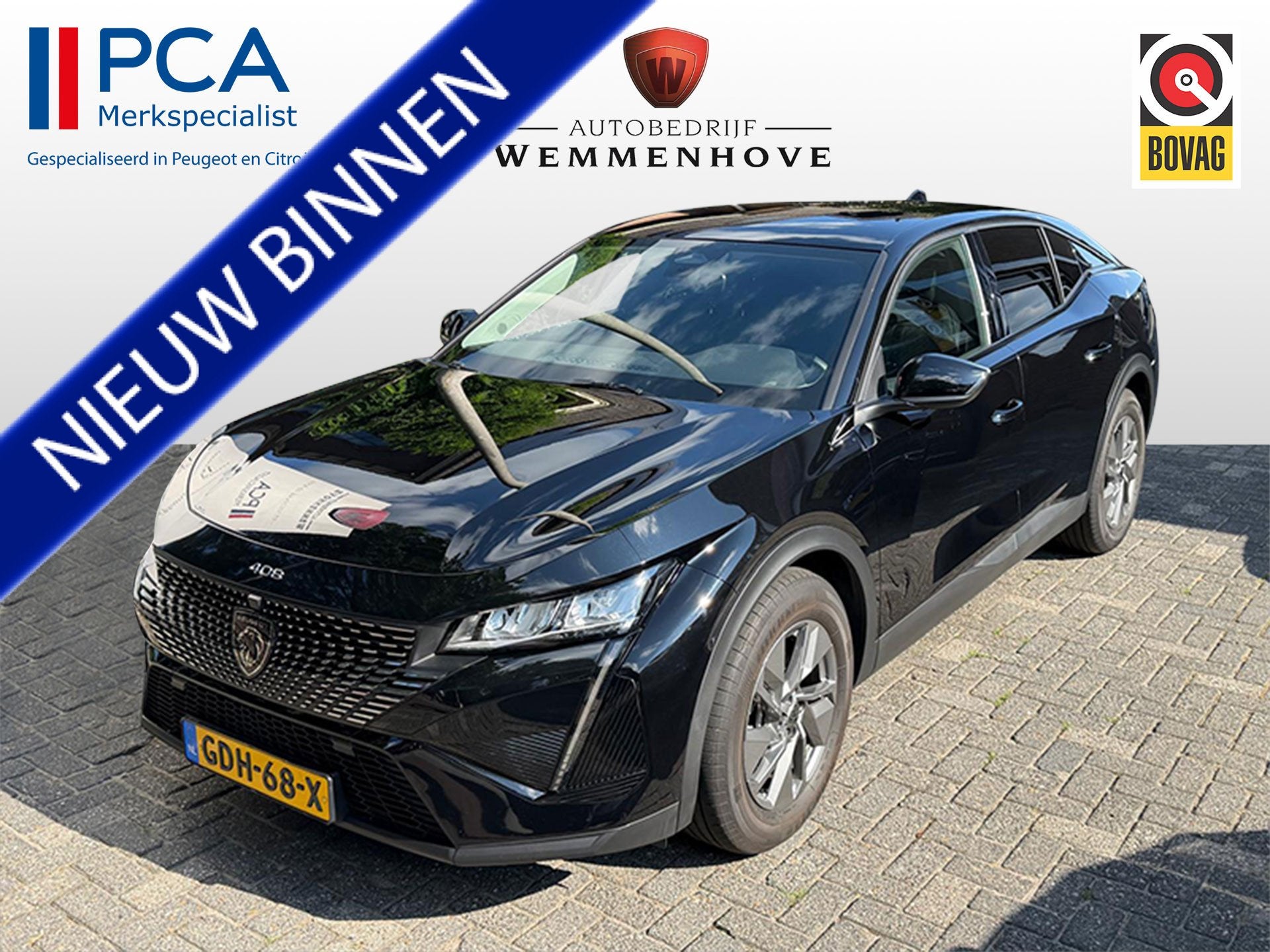 Peugeot 408 1.2 Hybrid 145 e-DCS6 Allure Airco-Ecc/Camera/Au, Gebruikt, 1199 cc, Leder en Stof, Zwart