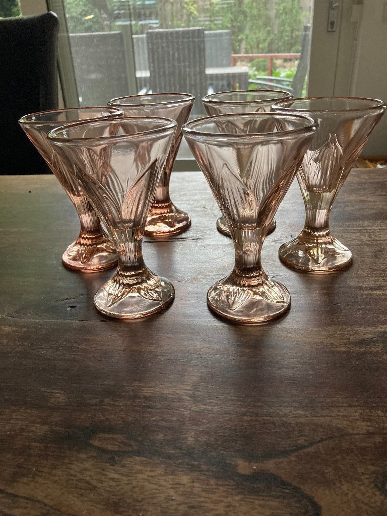 La Rochère France | 6 ijs sorbet glazen | zalmkleurig, Glas of Glazen, Vintage, Nieuw, Ophalen of Verzenden