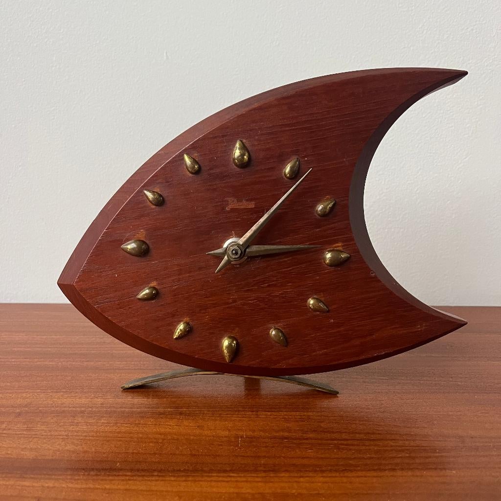 Jakob Palmtag electrische teak klok visvorm jaren 60 vintage, Ophalen of Verzenden