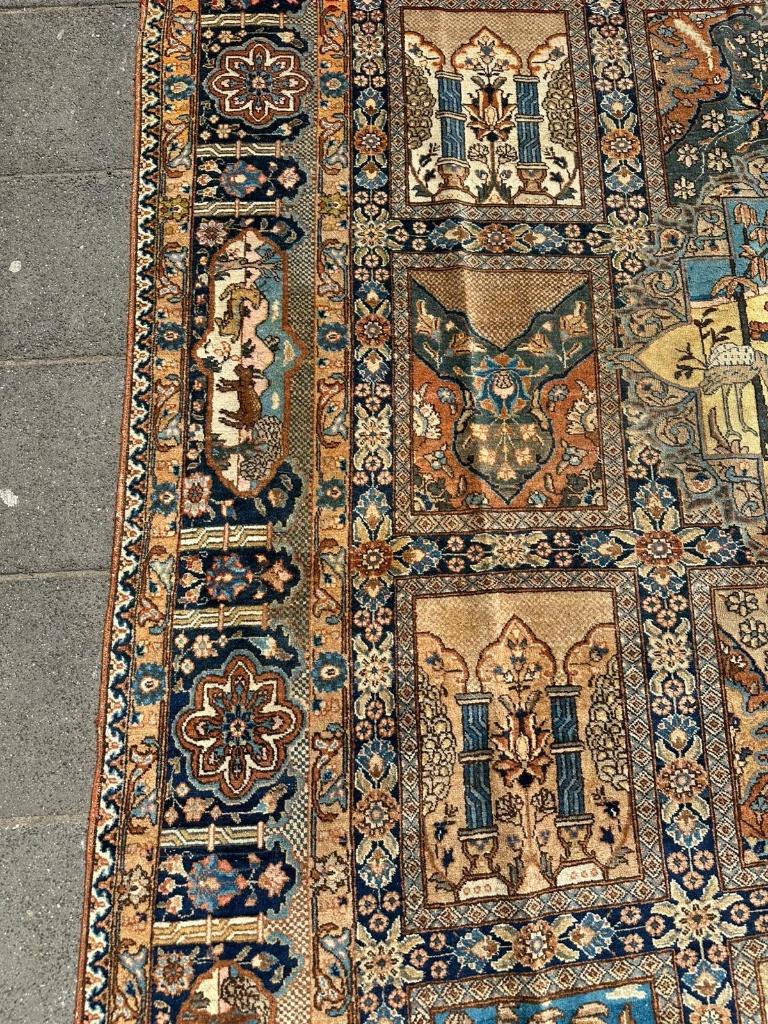 Antiek Tabriz meesterwerk tapijt, unieke details, 396x306 cm, Gebruikt, Overige kleuren, Wol, 200 cm of meer