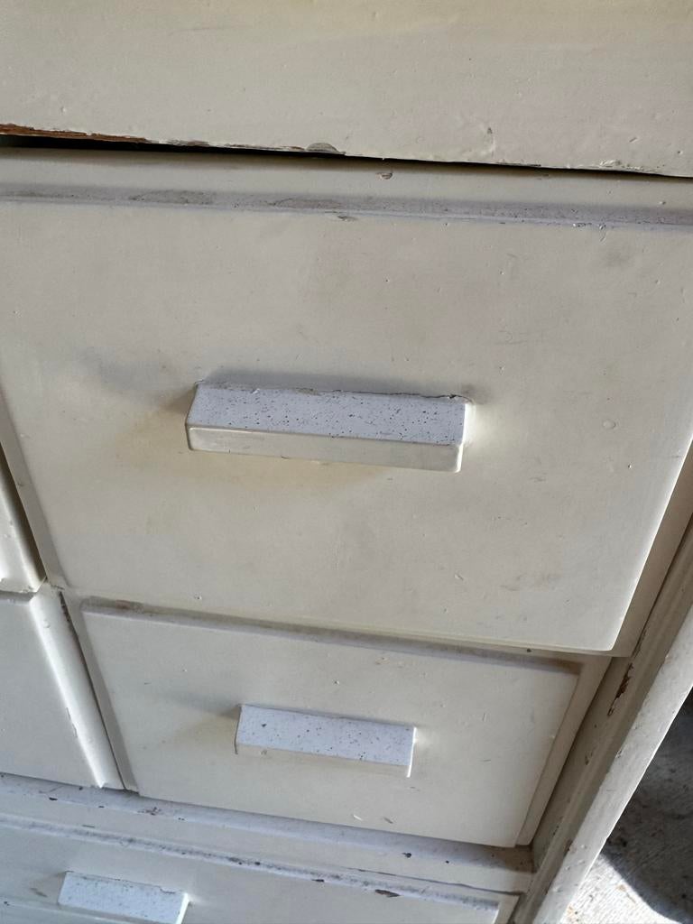 Vintage Commode/Kast met Lades - Crème Wit, Gebruikt, 50 tot 70 cm, Ophalen of Verzenden, 100 cm of meer
