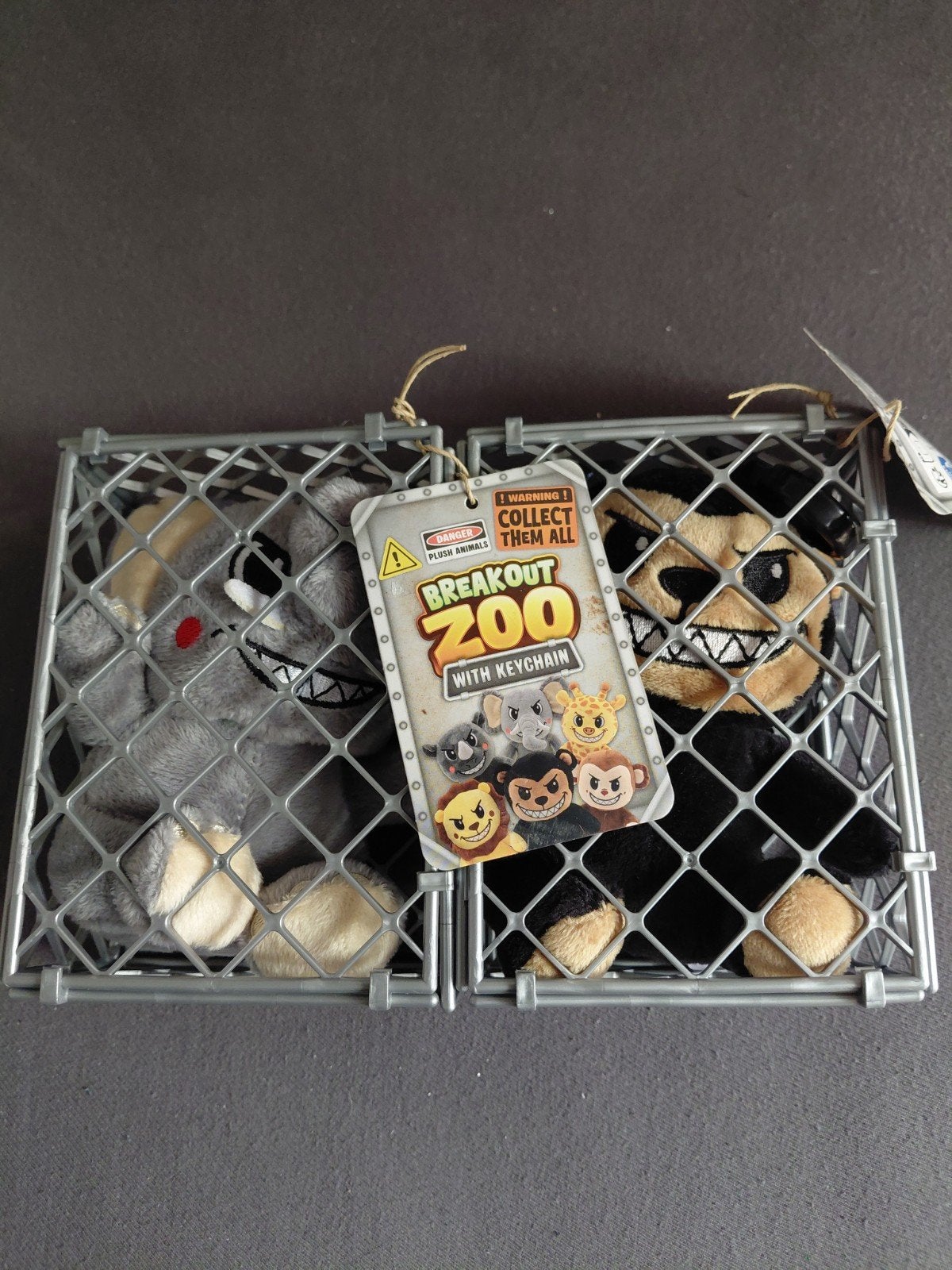 Breakout Zoo knuffels met sleutelhanger - 2 stuks, Overige merken, Overige karakters, Grijs, Nieuw
